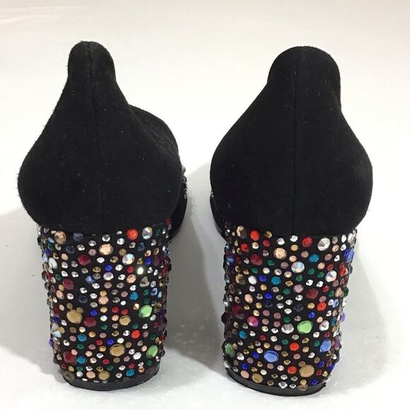 NORKA Black Suede Rhinestone Embellished High Heel Slip-On Pump Shoe NWOT Size 9 - Picture 3 of 11